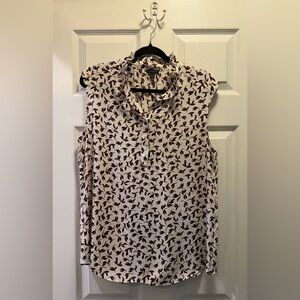 Ann Taylor Cream Sleeveless Blouse with Brown Leaf Print
